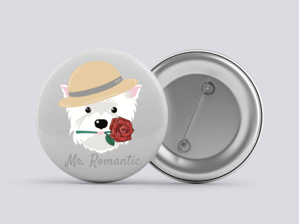 LuandZu Placka Bílá 37 mm Westík Westie West Highland White Terrier Romantik Romantic