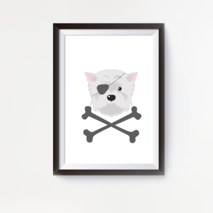 LuandZu Plakát Obrázek s Westíkem Westík Westie West Highland White Terrier Pirát
