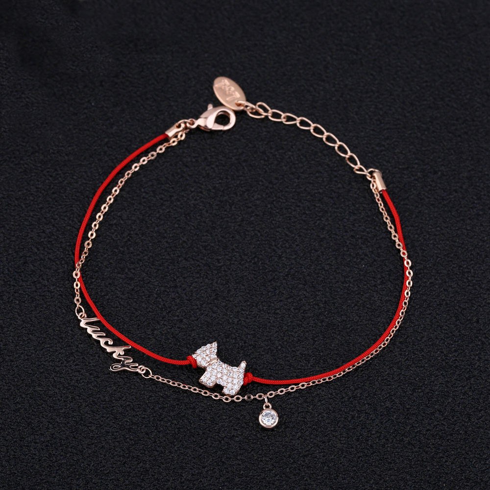 LuandZu Náramek Růžové Zlato Westík Westie West Highland White Terrier Design Dyzajn Móda Lucky Westík pro štěstí